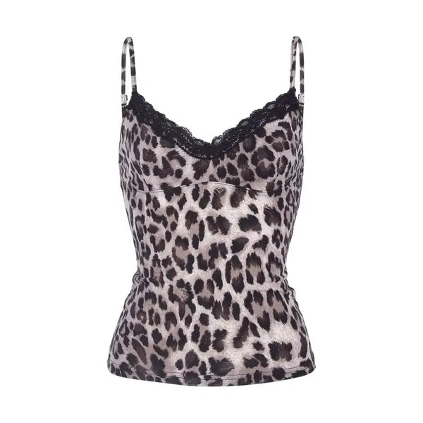 [BUNJANG] Another A Leopard Lace Sleeveless Top - Brown / 어나더에이 레오파드 레이스 슬리브리스 브라운 민소매 나시 탑