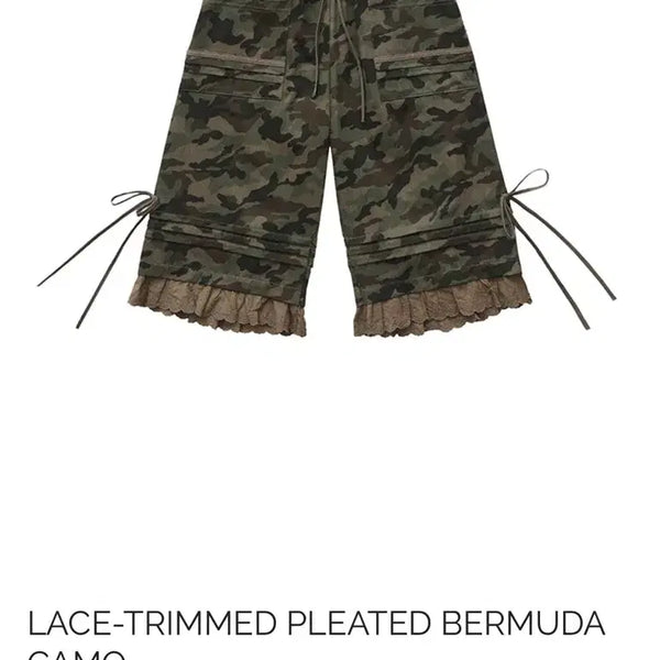 [BUNJANG] Nofis Nofis Lace-Trimmed Pleated Bermuda Camo Shorts / 노피셜노피스 lace-trimmed pleated bermuda camo