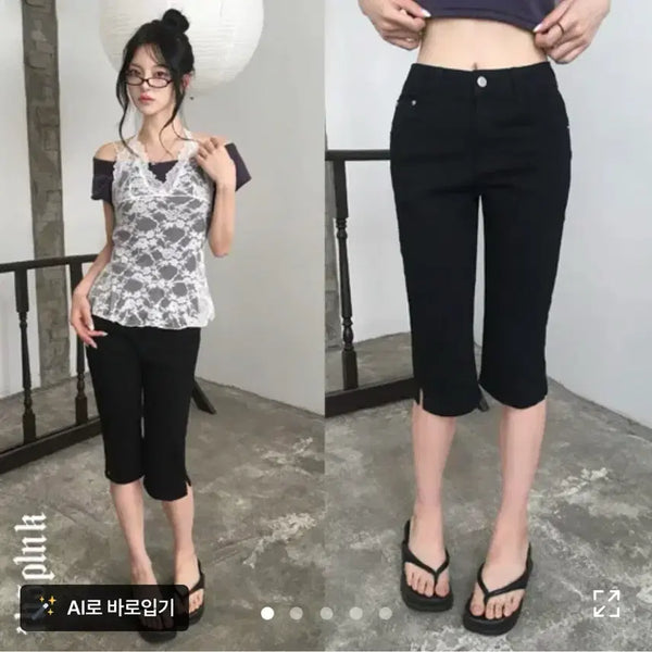 [BUNJANG] Black Capri Pants (Short Length, Size S) with Removable Padding / 카프리팬츠 숏기장 팔아요
