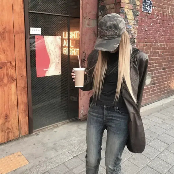 [BUNJANG] Kyoii Crack Leather Jacket Brown / 쿄이 크랙 레더 자켓 브라운