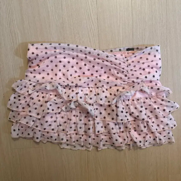 [BUNJANG] Pink Polka Dot Ruffle Mini Skirt / 핑크색 물방울 무늬 프릴 미니 스커트