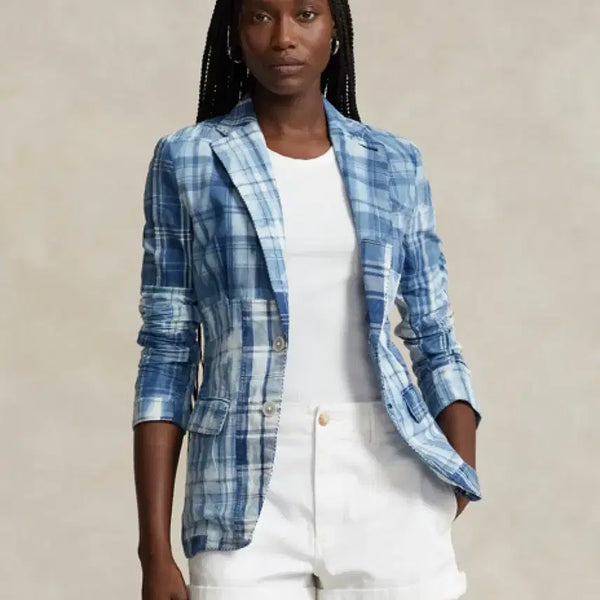 [BUNJANG] Polo Ralph Lauren Patchwork Cotton Blazer Jacket / 폴로 랄프로렌 POLO 체크 타이다이 패치워크 코튼 블레이저 자켓 블루 네이비 올드머니룩
