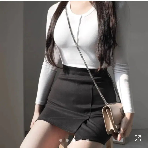 [BUNJANG] A-Line Skirt with Built-in Shorts / 가을겨울 검정 기모 스커트 치마바지 에이블리 속바지 내장 모직 언발트임 스커트