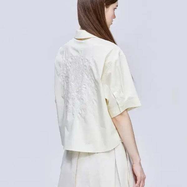 [BUNJANG] Songzio Collection Orchid Embroidered Half Shirt Lemon / 송지오 컬렉션 오키드 엠브로이드 하프 셔츠 레몬 새상품급