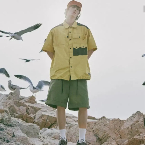 [BUNJANG] Mcwoodgun Labour 2907 Oversized Yellow Utility Short Sleeve Shirt / 맥우드건 레이버 2907 오버핏 옐로우 유틸리티 반팔셔츠