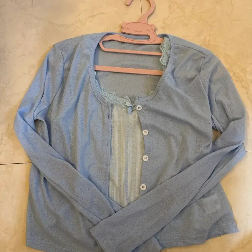 [BUNJANG] Sky Blue Lace Cardigan Set / 하늘색 레이스 가디건세트
