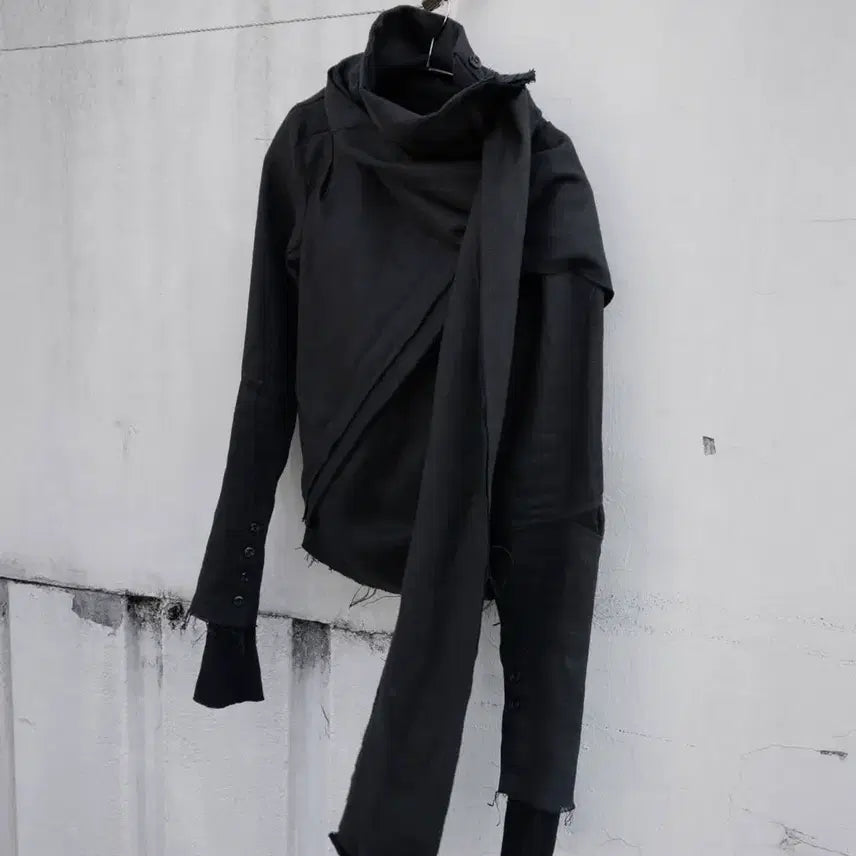 [BUNJANG] Harteolldem Asym Scarf Jacket [BK Linen] / 하르테올뎀 Asym Scarf Jacket [BK Linen]