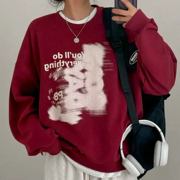 [BUNJANG] Ablley Burgundy Sweatshirt / 에이블리 버건디 맨투맨