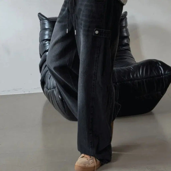 [BUNJANG] Side Snap Balloon Denim Pants - Dark Indigo XL / 사이드 스냅 벌룬 데님팬츠 - 흑청 XL