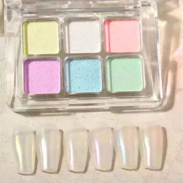 [BUNJANG] Solid Aurora Nail Mirror Powder 6-Color Palette / 솔리드 오로라 네일 미러 파우더 6구 팔레트 젤네일 아트 재료