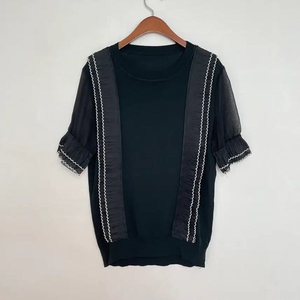 [BUNJANG] Sheer Sleeve Point Black Shirt / 시스루소매 포인트 셔츠