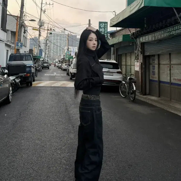 [BUNJANG] Leopard Layered Denim Pants / 레오파드 레이어드 데님 팬츠