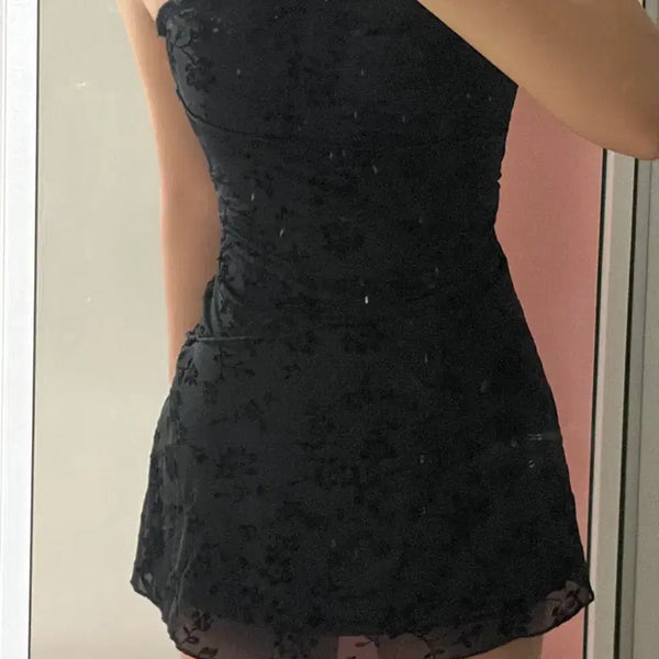 [BUNJANG] Vintage Floral Pattern Black Mini Dress / 빈티지 플로럴 패턴 블랙 미니 원피스