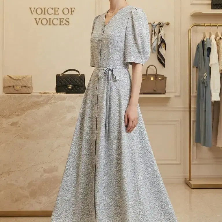 [BUNJANG] VOV Petite Flower Print Belted Long Dress / (55)VOV 보브 쁘띠 플라워 프린트 벨티드 롱원피스