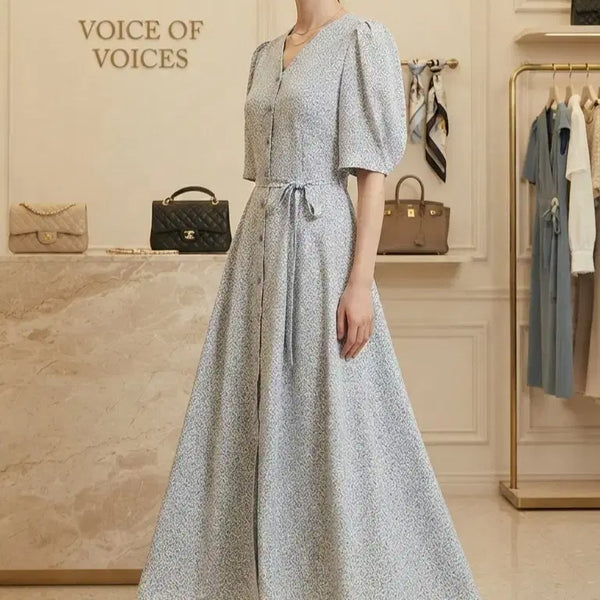 [BUNJANG] VOV Petite Flower Print Belted Long Dress / (55)VOV 보브 쁘띠 플라워 프린트 벨티드 롱원피스