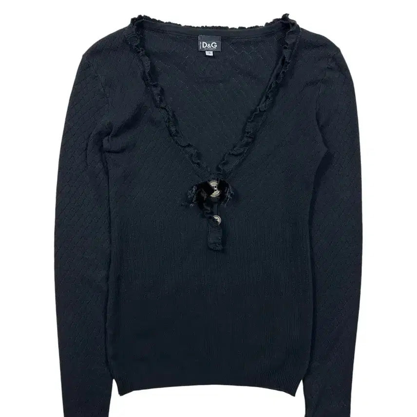 [BUNJANG] Dolce & Gabbana Frill V-Neck Ribbed Knit Top / 돌체앤가바나 프릴 V넥 리브드 탑