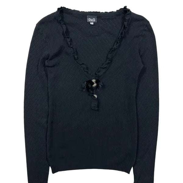 [BUNJANG] Dolce & Gabbana Frill V-Neck Ribbed Knit Top / 돌체앤가바나 프릴 V넥 리브드 탑