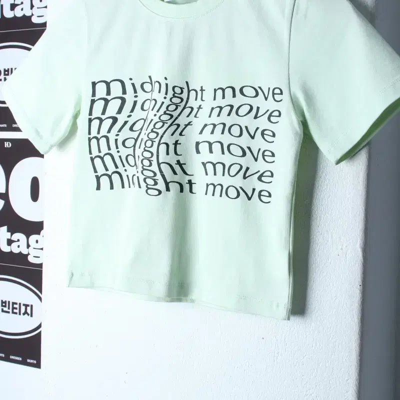 [BUNJANG] Midnight Move Graphic Lettering Crop T-Shirt / W(F) 미드나잇무브 반팔 티셔츠 레터링 그래픽 크롭 스트릿-H37109