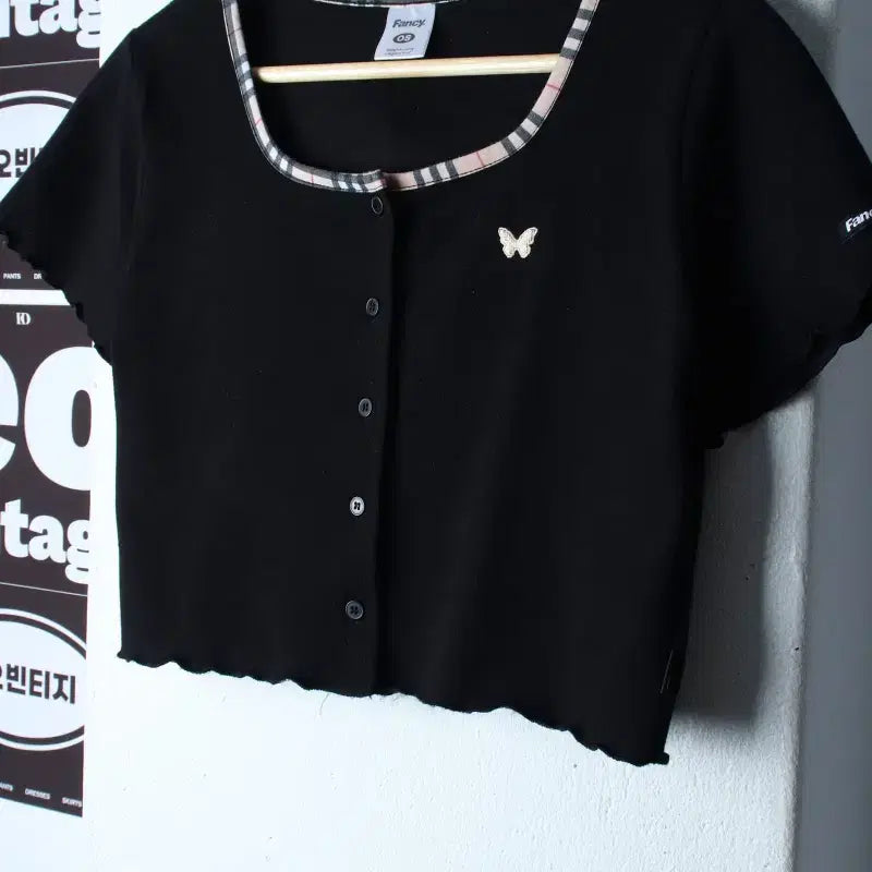 [BUNJANG] W Concept Cropped T-Shirt Cardigan Check Nomcore / W(F) 팬시클럽 반팔 티셔츠 크롭가디건 체크 놈코어-H37110