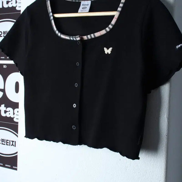 [BUNJANG] W Concept Cropped T-Shirt Cardigan Check Nomcore / W(F) 팬시클럽 반팔 티셔츠 크롭가디건 체크 놈코어-H37110