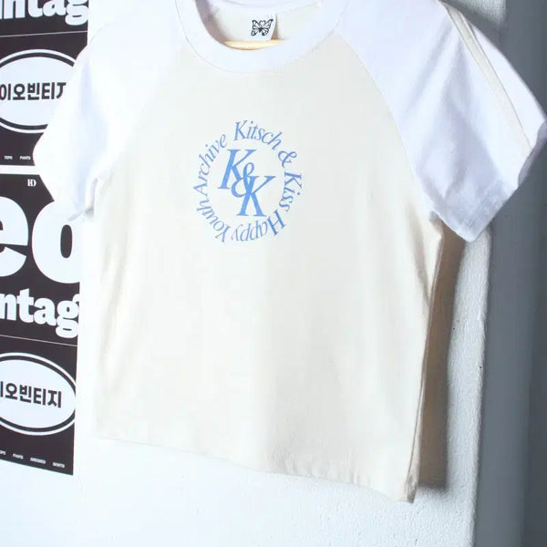 [BUNJANG] W(F) Kitsch & Kiss Raglan Crop T-Shirt Ivory / W(F) 키치앤키스 반팔 티셔츠 나그랑 크롭 아이보리 키치-H37111
