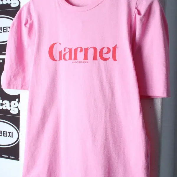 [BUNJANG] W(F) Beams Mansion Lettering Short-Sleeve T-Shirt Pink Normcore / W(F) 비뮤즈맨션 반팔 티셔츠 레터링 핑크 놈코어-H37121