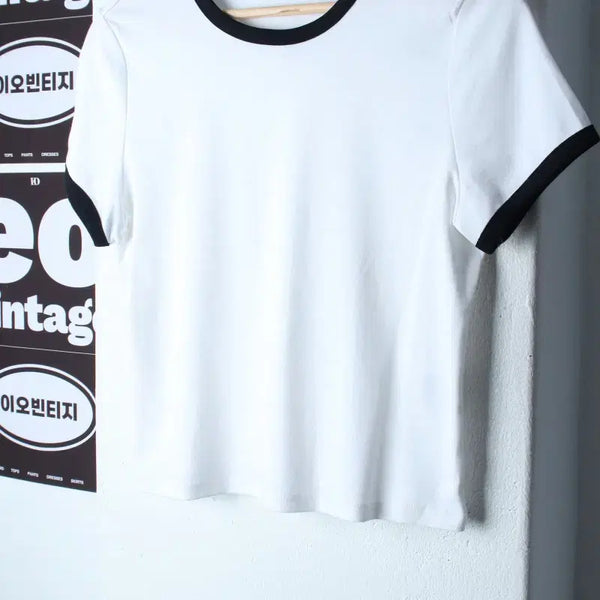 [BUNJANG] H&M Ringer Crop T-Shirt White / W(XL) 에이치앤엠 반팔 티셔츠 링거 크롭 무지 화이트-H37124