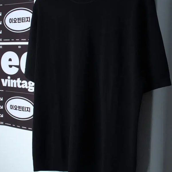 [BUNJANG] SPAO Plain Black Knit Half Sleeve T-Shirt / (L) 스파오 반팔 티셔츠 니트 무지 블랙 놈코어-H37130