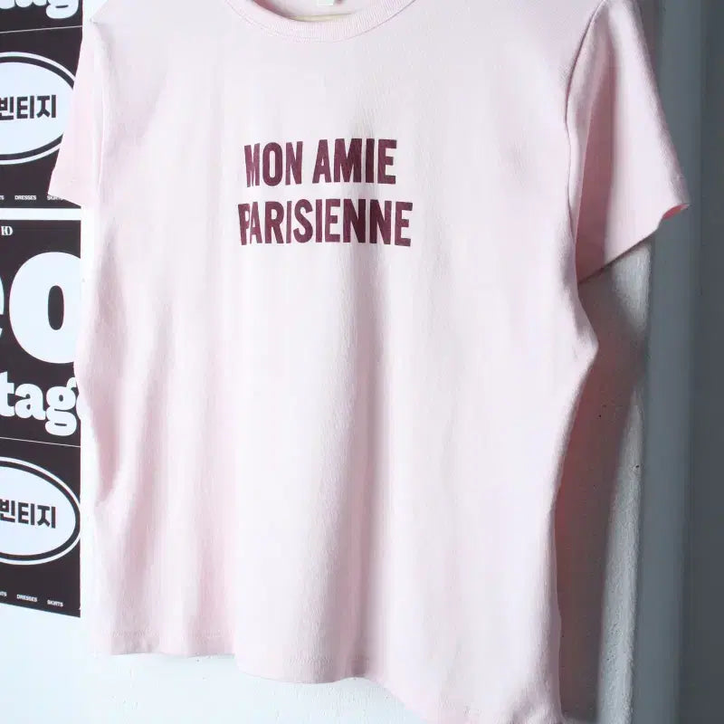[BUNJANG] W Concept H&M Semi-Crop Lettering T-Shirt Pink Strawberry Milk / W(L) 에이치앤엠 반팔 티셔츠 레터링 세미크롭 핑크 딸기우유-H37131