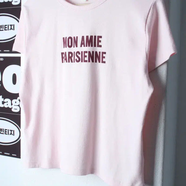 [BUNJANG] W Concept H&M Semi-Crop Lettering T-Shirt Pink Strawberry Milk / W(L) 에이치앤엠 반팔 티셔츠 레터링 세미크롭 핑크 딸기우유-H37131
