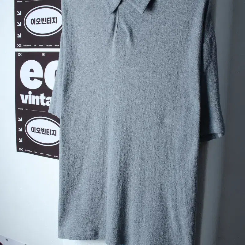 [BUNJANG] SoShin Half-Sleeve Collar T-Shirt Oversized Light Blue Plain Nocore / (L-XL) 소신 반팔 카라 티셔츠 오버핏 연블루 무지 놈코어-H37140