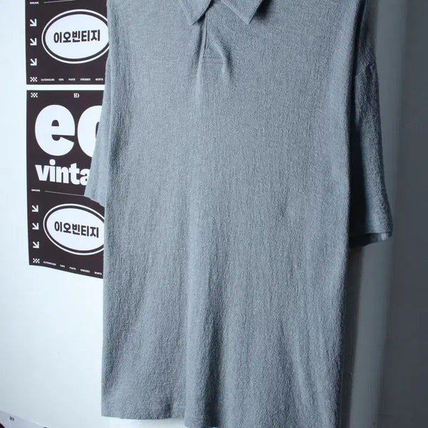 [BUNJANG] SoShin Half-Sleeve Collar T-Shirt Oversized Light Blue Plain Nocore / (L-XL) 소신 반팔 카라 티셔츠 오버핏 연블루 무지 놈코어-H37140