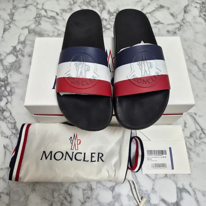[BUNJANG] Moncler BASILE Tricolor Slide Slippers Black / [44] 몽클레르 BASILE 트리컬러 슬리퍼 블랙