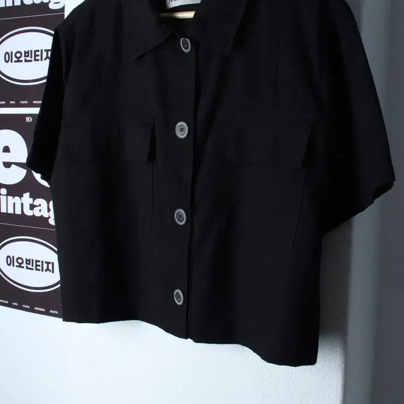 [BUNJANG] W(L) J.Beam Short Sleeve Collar T-Shirt Shirt Blouse Crop Black Normcore / W(L) 제이빔 반팔 카라 티셔츠 셔츠 남방 크롭 블랙 놈코어-H37155