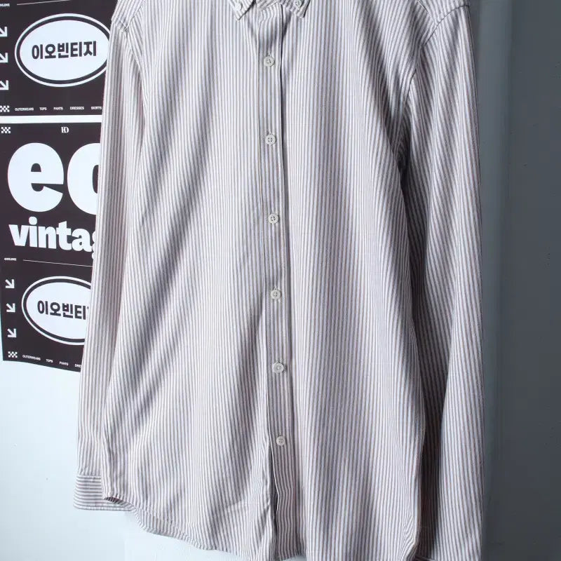 [BUNJANG] ZIOZIA Men's Striped Shirt Brown (XL-2XL) / (XL-2XL) 지오지아 셔츠 남방 스트라이프 브라운 폴리-H37158