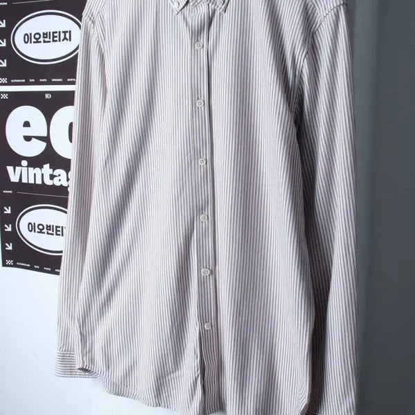 [BUNJANG] ZIOZIA Men's Striped Shirt Brown (XL-2XL) / (XL-2XL) 지오지아 셔츠 남방 스트라이프 브라운 폴리-H37158