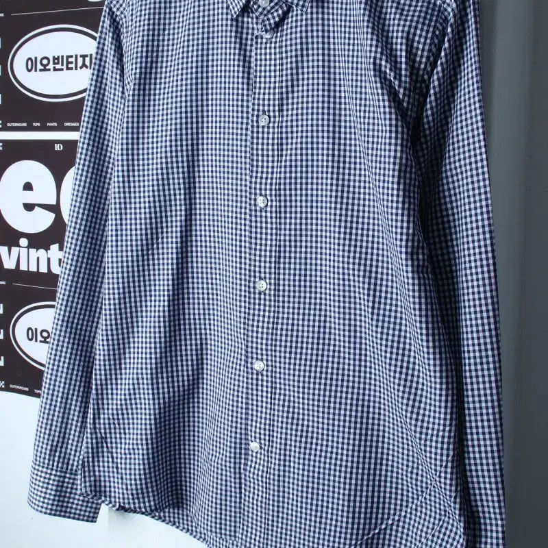 [BUNJANG] H&M Checked Shirt Blue / (L) 에이치앤엠 셔츠 남방 체크 블루 아메카지-H37159