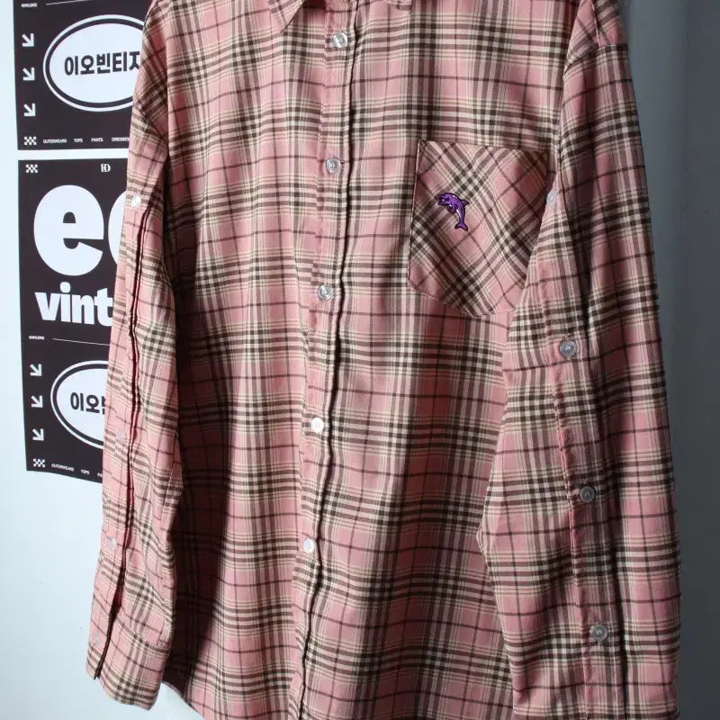 [BUNJANG] Yk Check Pattern Oversized Shirt Pink / (M-XL) 와이케이 셔츠 남방 오버핏 체크 핑크 유니크-H37167