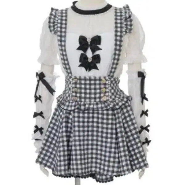 [BUNJANG] Lizlisa Gingham Suspender Skirt Pants / 리즈리사 깅엄 서스팬드 스카판