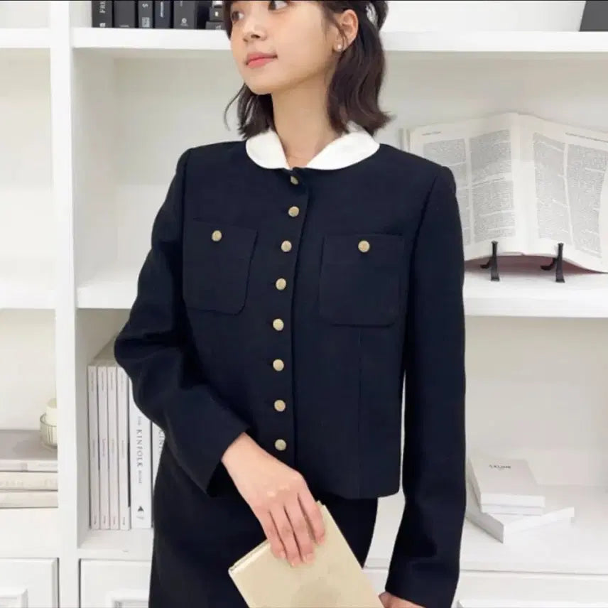 [BUNJANG] JSNY Detachable Collar Tweed Jacket (M, Black) / JSNY 카라 탈부착 트위드 자켓