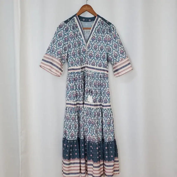 [BUNJANG] Pattern Print Midi Dress with Waist String / 원피스 free