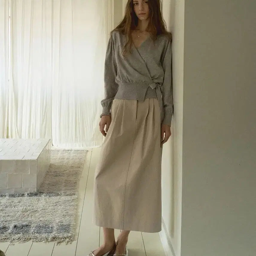 [BUNJANG] Autet Cotton Pintuck Skirt Beige M / 오떼뜨 코튼 스커트