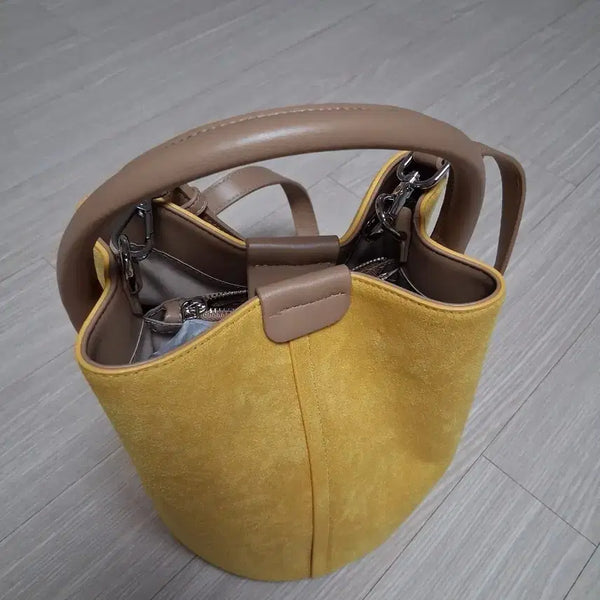 [BUNJANG] Benetton Suede Pouch Bag Yellow / 베네통  복조리백 옐로우