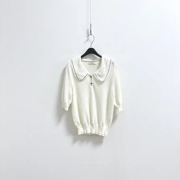 [BUNJANG] Mine Ivory Detachable Collar Knit / 마인 아이보리 카라 탈착 니트