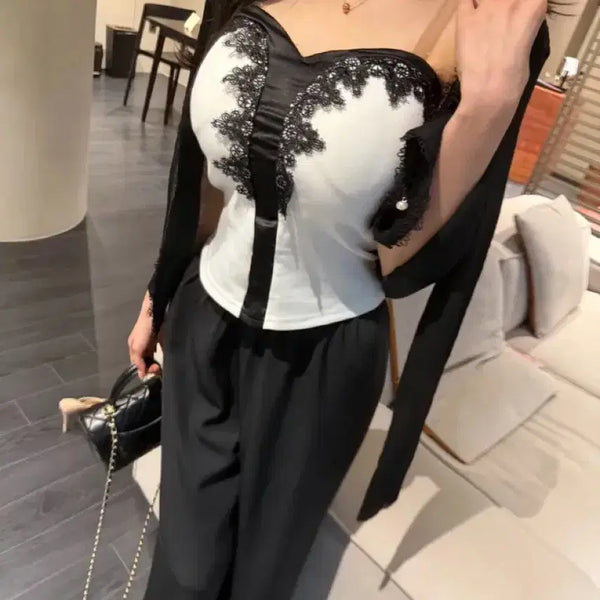 [BUNJANG] Lace Top Cardigan Set / [high-quality]새상품 레이스 탑 가디건 세트 수입의류