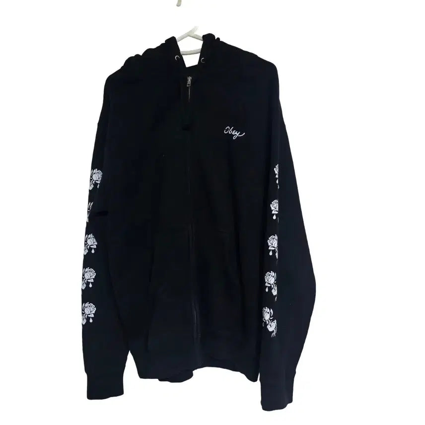 [BUNJANG] OBEY Rose Pattern Hoodie Zip-Up (M) / 오베이(OBEY) 로즈 패턴 블랙 후드집업 (M)