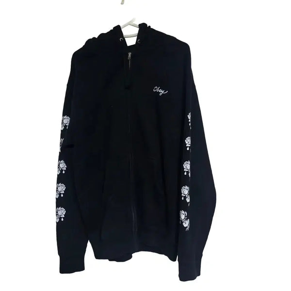 [BUNJANG] OBEY Rose Pattern Hoodie Zip-Up (M) / 오베이(OBEY) 로즈 패턴 블랙 후드집업 (M)
