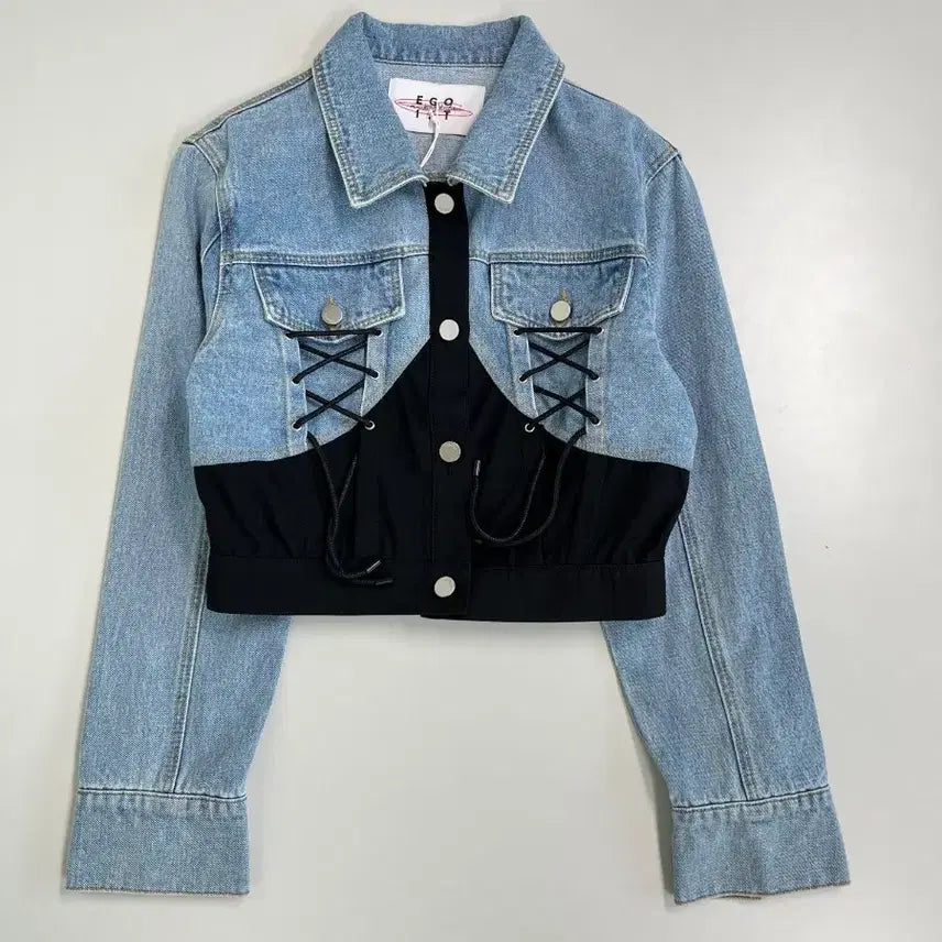 [BUNJANG] Egoist Lace-up Color-block Denim Jacket / [정품/55/새상품] 에고이스트 레이스업 포인트 배색 데님 자켓