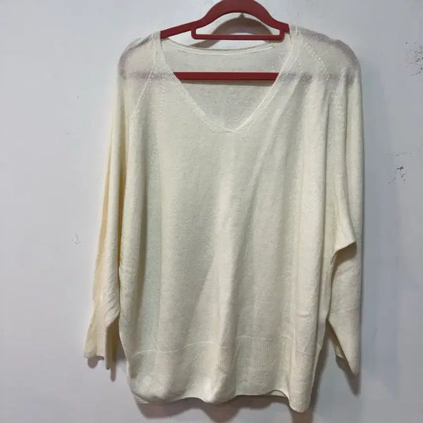 [BUNJANG] Cacharel Cashmere Blend V-Neck Knit Ivory / 까사렐 캐시미어 혼방 V넥 니트 100 아이보리
