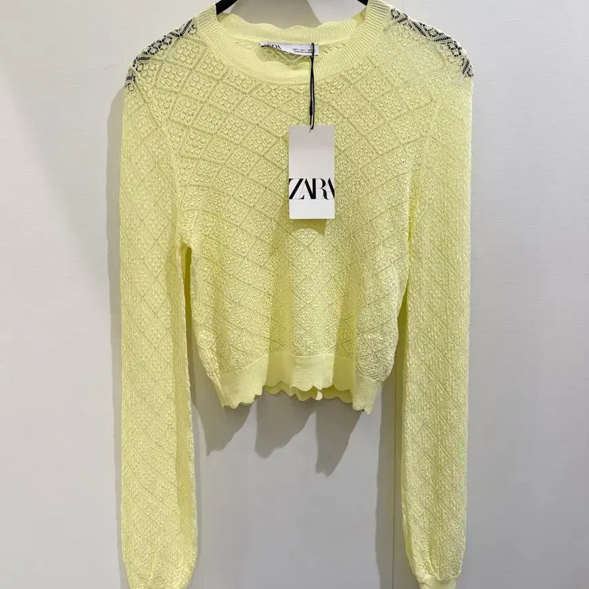 [BUNJANG] Zara Lemon Yellow Lace Knit Top / ZARA 자라 레몬옐로우 레이스 니트 새상품 택O / 여리여리 시스루